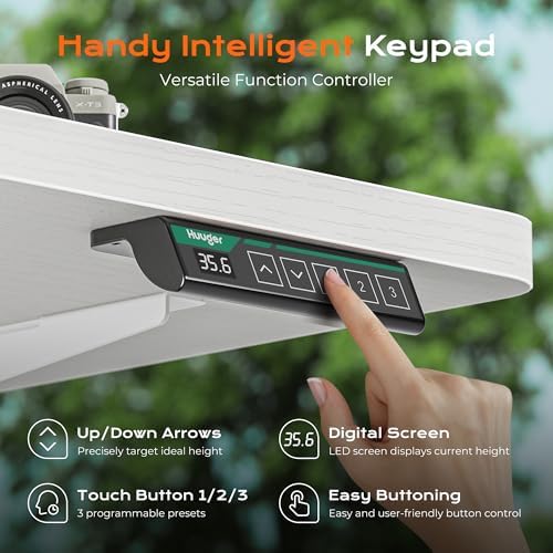Huuger 63 x 28 Large Electric Standing Desk, Height Adjustable Computer Desk, 27.6" Deep Desktop, Stand up Gaming Office Table with 2 Hooks, 3 Preset Heights, for Home Office, White