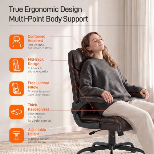 Office Chair, Executive Mid-Back Computer Desk Chair with Flip-up Armrests