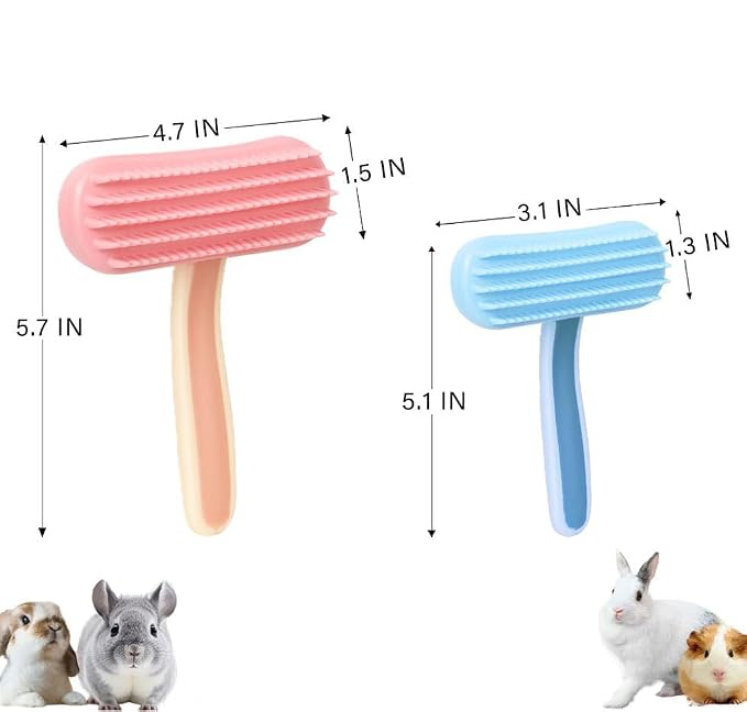 2 Pack Bunny and Chinchilla Grooming Brush – Soft Silicone De-Shedding Bath & Massage Comb for Rabbits, Guinea Pigs, Small Pets, Cats, Dogs, Kittens & Puppies