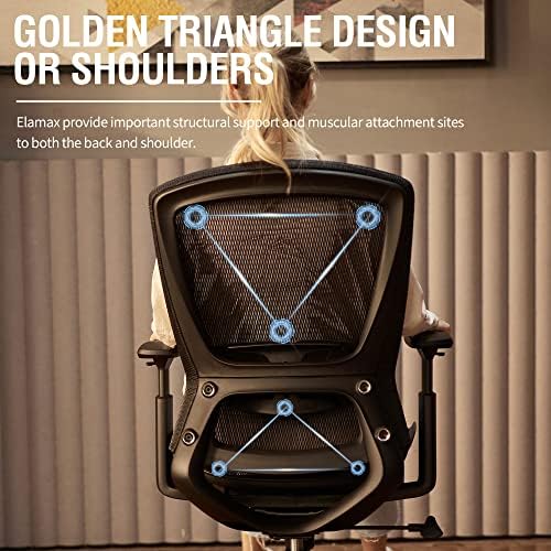 ELABEST Ergonomic Mesh Office Chair,Comfy Computer Desk Chair - BIFMA 5.1 Certified Commercial Swivel Task Chair for Home Office - Adjustable Lumbar Support & Armrests,Tilt Function,Wide Seat (Black)