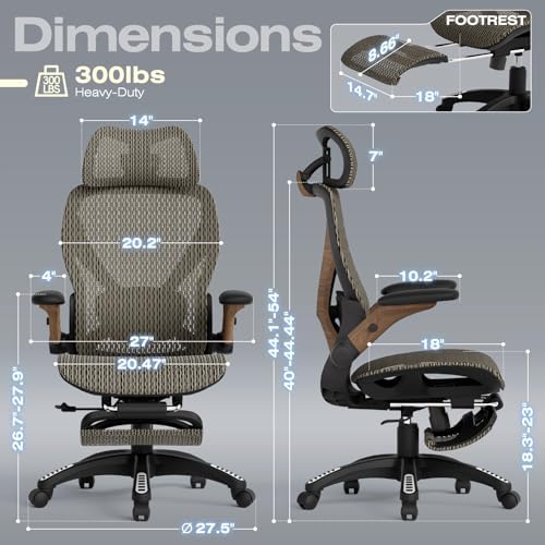 ELABEST X100 Ergonomic Mesh Office Chair with Footrest, Big and Tall Home Desk Chair with 5D Flip-Up Arms, Adjustable 3D Lumbar Support, Gaming & Executive Computer Chair (Coffee Break)