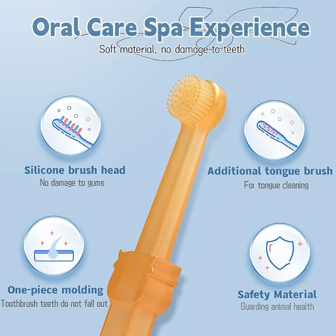 Dog & Cat Toothbrush Kit with Storage Cup, Mini Head Tongue Cleaning Brush | 360° Silicone Finger Toothbrushs,Soft Bristles Cleaning Brush,Pet Dental Care Kit,For Doggie Kitten Ferret Dutch Pigs