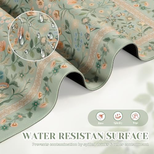 iCasso Aesthetic Flower Mouse Pad,23.6x13.7in Desk Pad, Light Green