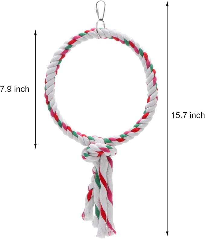 Bird Rope Swing Toy Parrot Climbing Perch Stand for Cockatiel Conure Cockatoo Parakeet Cage Hanging Decor (A: Round)