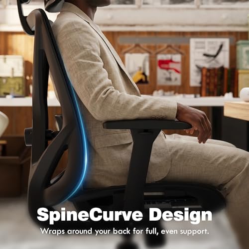ELABEST Mesh Office Chair,Ergonomic Computer Desk Chair,Sturdy Task Chair- Adjustable Lumbar Support & Armrests,Tilt Function,Comfort Wide Seat,Swivel Home Office Chair (Onyx)
