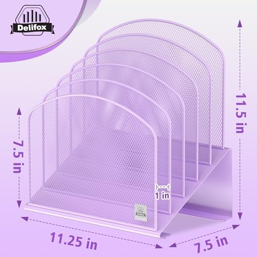 Delifox Inclined Desk File Organizer,Vertical File Folder Holder Stand Metal Rack File Sorter for Office Classroom Desktop Organization (2, Purple, 5)