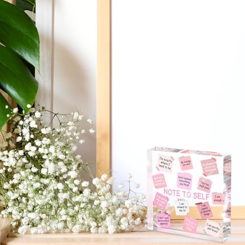 Female Desk Decor, 4x4 Inch Pink Acrylic, Motivational Quotes, Inspirational Desk Decor, Girls Dorm Must-Have, Positive Affirmation Gift for Women