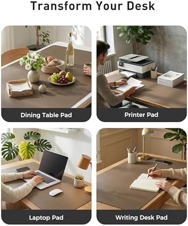 Aothia Faux Leather Desk Mat - Large Mouse Pad, Non-Slip PU Leather Blotter, Waterproof Writing Surface for Office and Home (Coffee, 40" x 24")