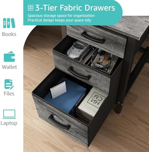 Lufeiya Computer Desk with File Drawers Cabinet, 47 Inch Home Office Desks with Filing Cabinet for Small Space, Gaming Study Writing Table PC Desks, Gray