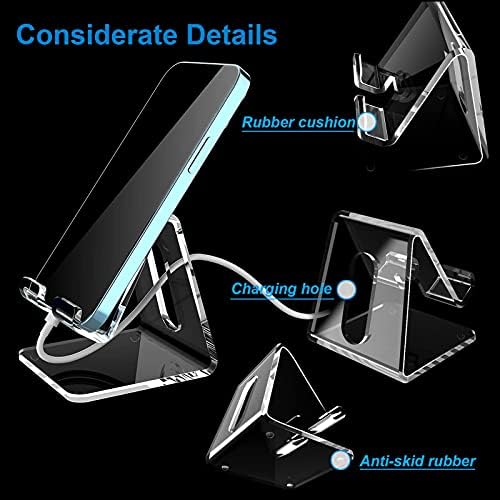 Crpich Acrylic Cell Phone Stand, Portable Clear Phone Stand for Desk, Compatible with Phone16 15 14 13 Pro Max Mini 12 11 Plus SE, Switch, Android Smartphone, Pad, Tablet, Desk Accessories