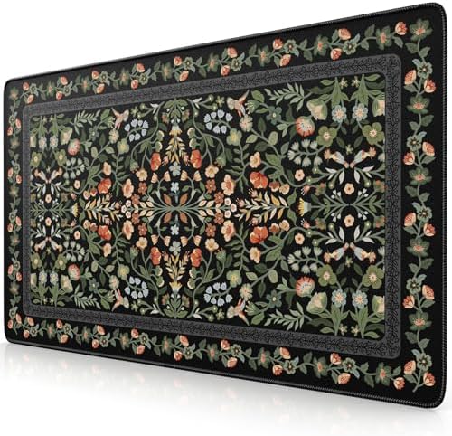 iCasso Aesthetic Mouse Pad,23.6x13.7in Desk Pad, Black Flower