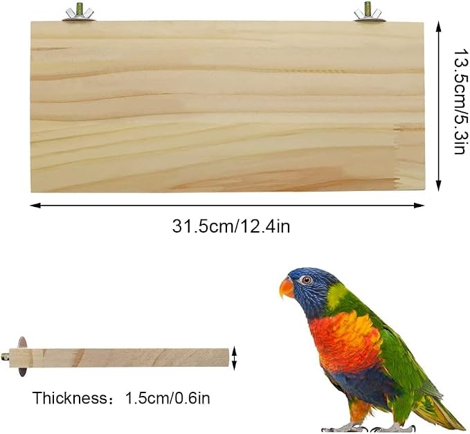 Litewoo Parrot Bird Wood Perch Platform Large Stand Shelf for Budgie, 2PC | Natural wood, sturdy flat bird perch shelf, for small-medium birds/parakeet/cockatiel/conure, easy install & adjustable