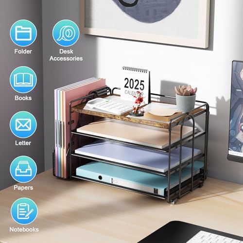 gianotter 4-Tier Wood Paper Organizer With Magazine Holder
