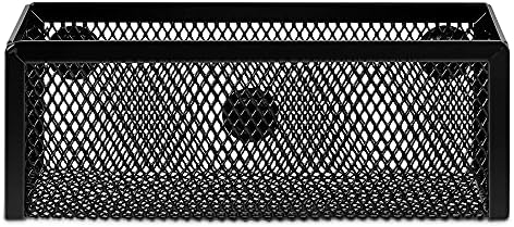 Amazon Basics Magnetic Storage Baskets, Mesh Organizers for Office Supplies and Workspace, 6" x 2.5" x 2.2", Black, 3-Pack