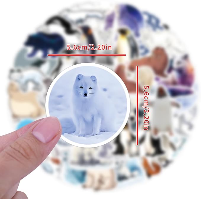 60Pcs Artic Animals Sticker, Cute Stickers for Kids Teens Adults, Vinyl Cartoon White Animals Decals Kawaii Sticker for Decor Water Bottles Laptops Guitar Scrapbook