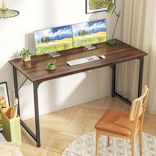 Huuger Computer Desk, 48 Inch Office Desk, Gaming Desk with Storage, Writing Desk Work Desk for Home Office, Study, Modern Simple Desk, Large Legroom, Metal Frame, Walnut