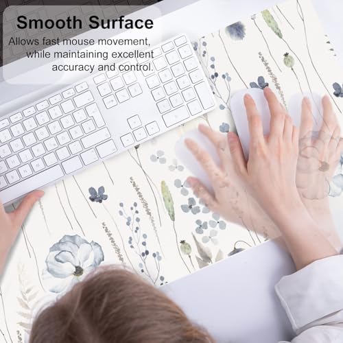 QiyI PU Leather Large Mouse Pad, 31.5" x 11.8", Watercolor Flowers