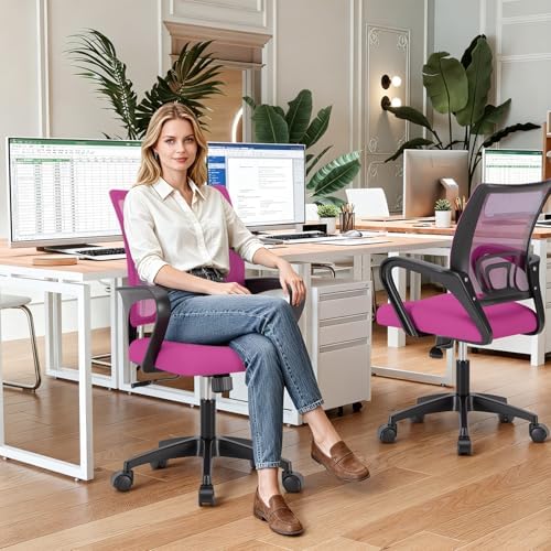 BestOffice Ergonomic Office Chair | Mid-Back Swivel Desk Chair | Pink
