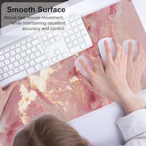QiyI PU Leather Large Mouse Pad, Office Decor, 31.5" x 11.8", Rose Gold