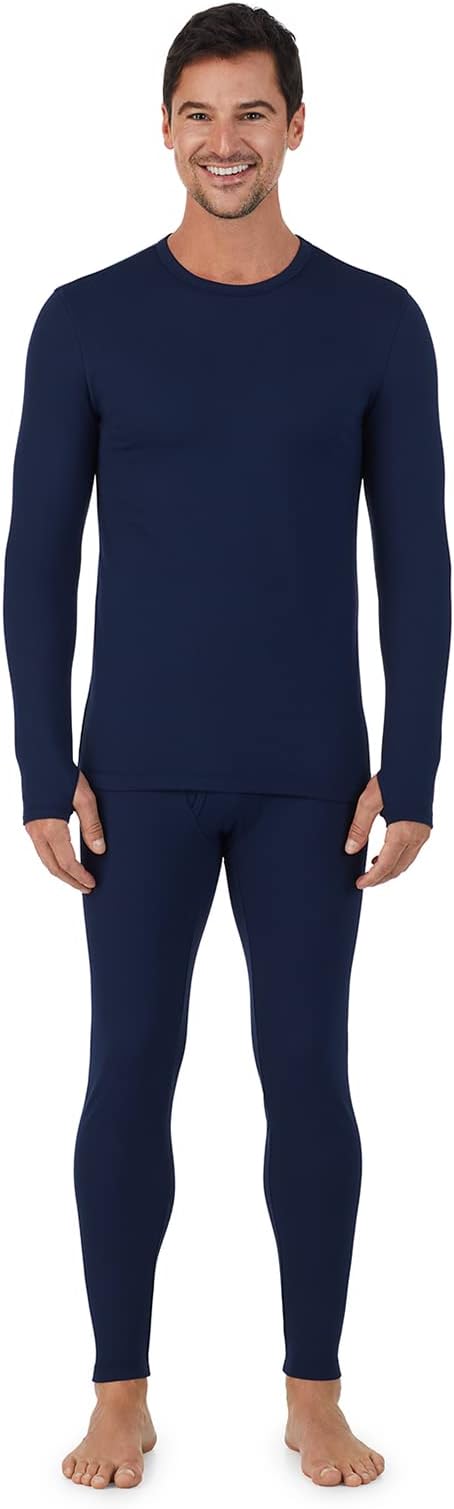 Cuddl Duds Mens Heavyweight Cold Weather Fleece Lined Thermal Set – Long Sleeve Shirt & Leggings – Lounge Sets for Men