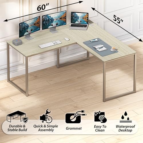 SHW Mission 55 x 60 L-Shape Home Office Computer Desk, Maple
