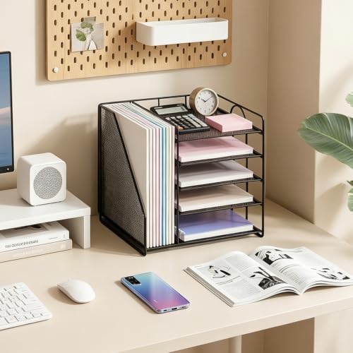 OPNICE Desk Organizer, 5-Tier Paper Organizer Letter Tray, Black