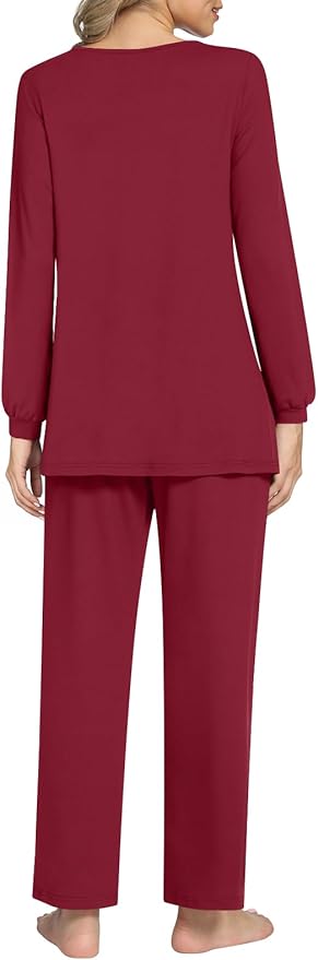 Anyally Women's Plus Size Pajama Sets Ladies Fall Pjs 2 Pieces Lounge Outfits V Neck Long Sleeves Sleepwear with Pockets