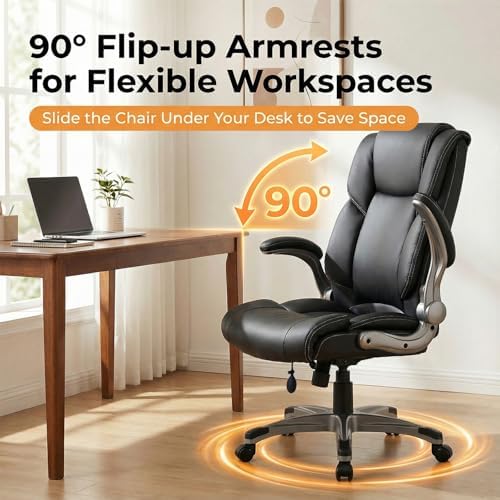 COLAMY Ergonomic Executive Office Chair, High Back Desk Chair with Adjustable Lumbar Support, Flip-Up Armrests & Thick Seat Cushion, 90°–110° Reclining Computer Chair for Home Office,Set of 2