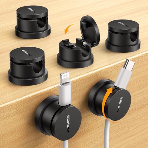 Silkland 6 Pack Snap-Lock Cable Clips, 360° Rotatable Cord Holder for Desk