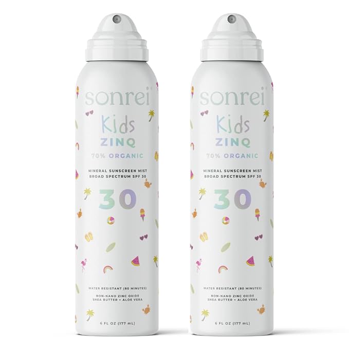 Sonrei Kids ZinQ Organic Mineral Mist Sunscreen | SPF 30, Broad Spectrum, Water-Resistant | Vegan, Reef Safe, Eco-friendly | 6.0 fl. oz. 2-Pack