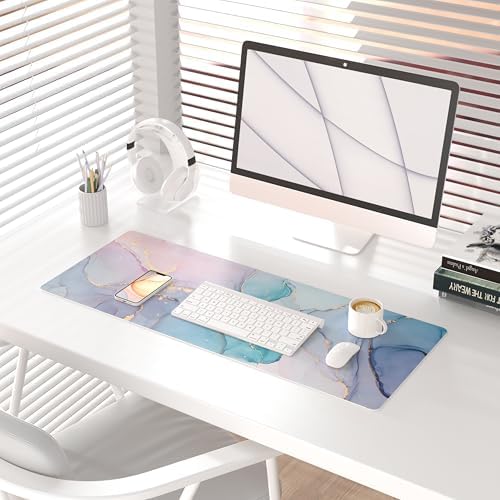 QiyI PU Leather Large Mouse Pad, 31.5" x 11.8", Blue Pink Fluid