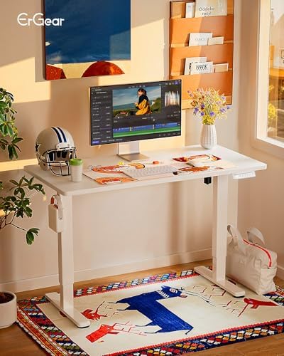 ErGear Height Adjustable Electric Standing Desk, 44 x 24 Inches Sit Stand up Desk, Memory Computer Home Office Desk, White
