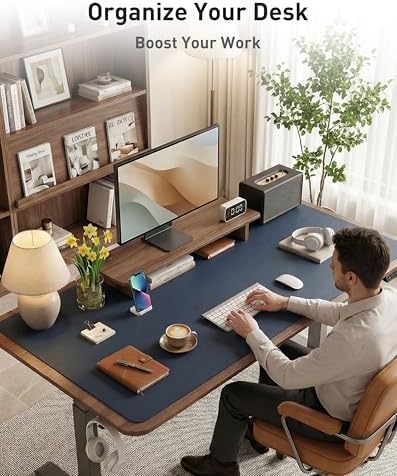 Aothia Faux Leather Desk Mat - Large Mouse Pad, Non-Slip PU Leather Blotter, Waterproof Writing Surface for Office and Home (Dark Blue, 40" x 24")