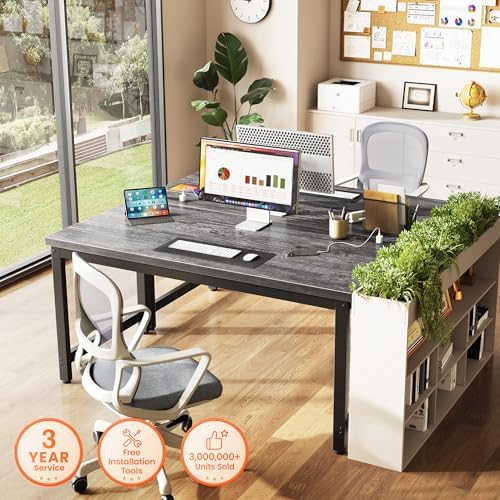 Huuger 55 x 24 inch Desk with Power Outlets & 0.95 Inch Thicker Desktop