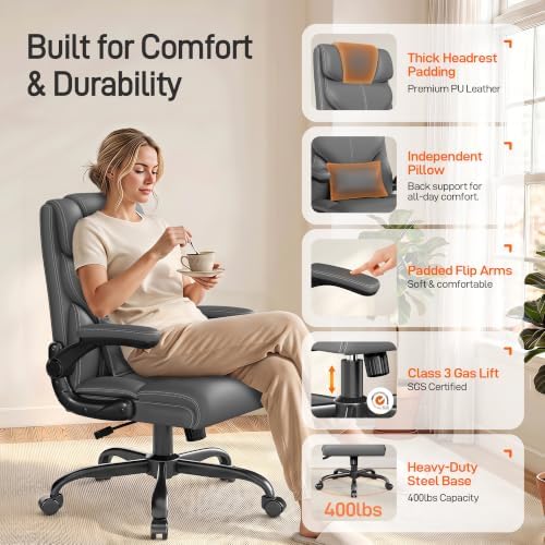 Office Chair, Executive Mid-Back Computer Desk Chair with Flip-up Armrests