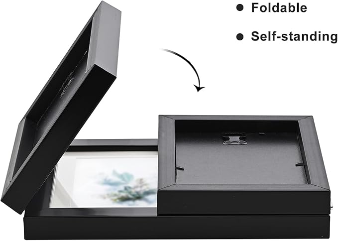 Hinged Tri-Fold 4x6 & 6x8 Picture Frame with Tempered Glass-Tabletop or Wall Mounted Display for Two 4x6 & One 5x7/6x8 Photos (with/without Mat)-Classic Black-H467546