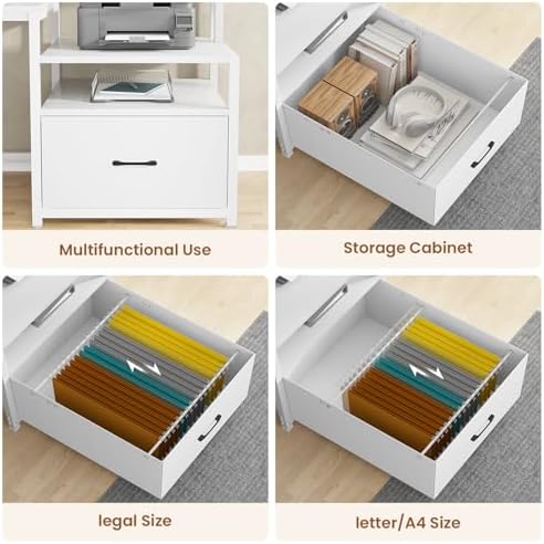 SEDETA Computer Desk with 5 Drawer, Power Outlet, Led Lights, White