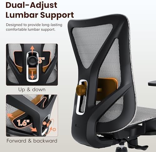 Ergonomic Office Chair, Mesh Computer Desk Chairs with BIFMA X5.1 Certified, Adjustable Lumbar Support, 3D Arm, Tilt Back, Wide Seat, Comfy Swivel Work Task Chair for Company and Home (Dawn Grey)