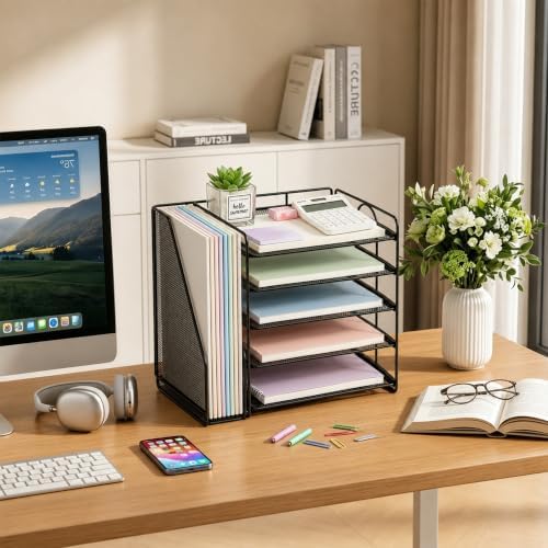 OPNICE Desk Organizer, 5-Tier Paper Organizer Letter Tray, Black