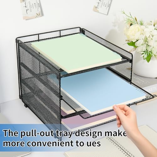 OPNICE Desk Organizer, 4-Tier Paper Organizer Letter Tray, Black