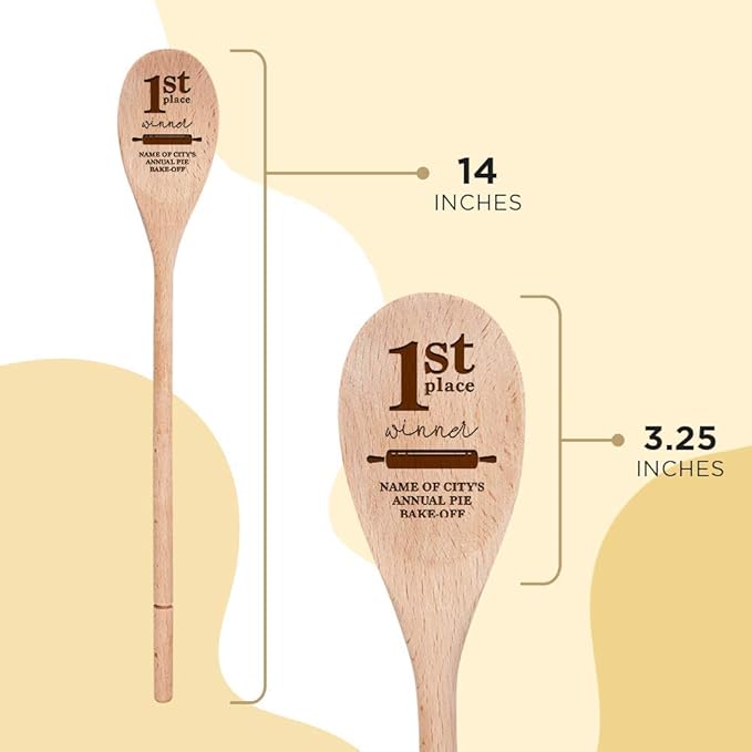 1st, 2nd and 3rd Place Winner-14 Inch Kitchen Spoons Set of 3, Personalized Custom Engraved in USA, Wooden Cooking Utensils, Chili Cook Off Showcase Party Prizes Contest Favor (Baking)