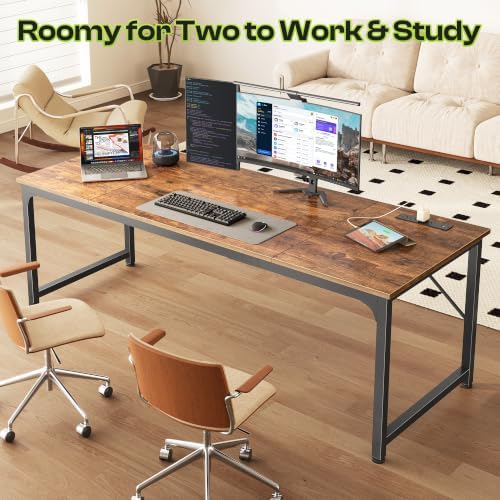 PRAISUN 70x24 Inch Computer Desk with Power Outlets & USB-C, Rustic Brown