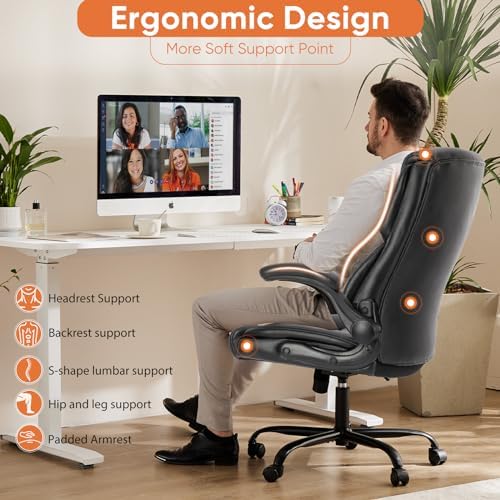 Sweetcrispy Computer Desk Chair, Lumbar Support Video Game Chair PU Leather