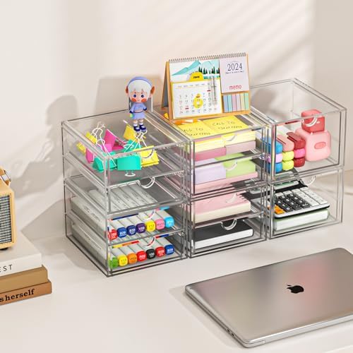 caktraie 4-Pack 4-Drawer Acrylic Storage Organizer for Desk, Crafts,Vanity