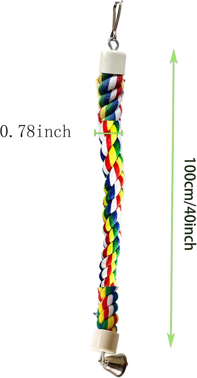Bird Rope Perch & Birds Swing Set, 40''/60''/79'' | Rope perches for Conures, Parrots,Cockatiel,Lovebird,Budgerigar,Parakeet perches for cage,Birds perches,Bird cage Accessories