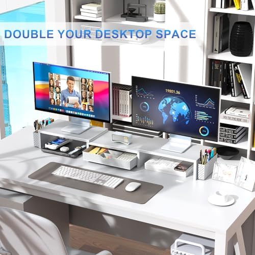 gianotter Dual Monitor Stand Riser With Drawer and 2 Pen Holders