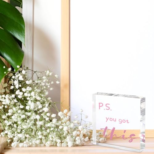 PS: You Got This' Bold Pink Acrylic Sign - 4"X 4" Motivational Desk Power Boost for Women, Office & Study Encouragement Decor with Uplifting Affirmation
