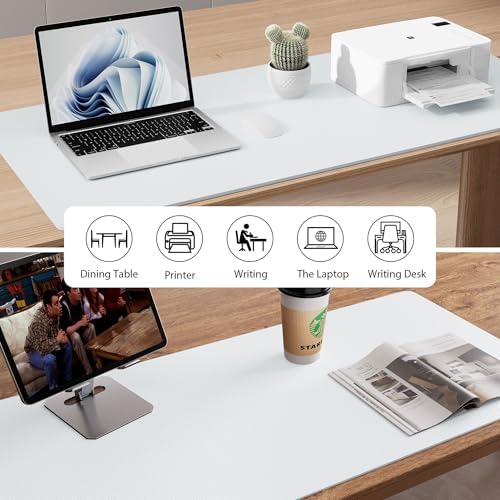 Aothia Faux Leather Desk Mat - Non-Slip PU Leather Desk Blotter, Waterproof Writing Surface, Large Desk Pad for Office & Home (Barely Grey, 55" x 24")