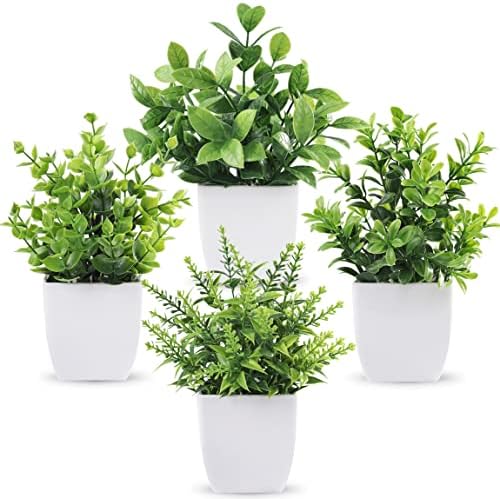 Der Rose 4 Pack Fake Plants, Greenery Potted Plants for Home Decor Indoor
