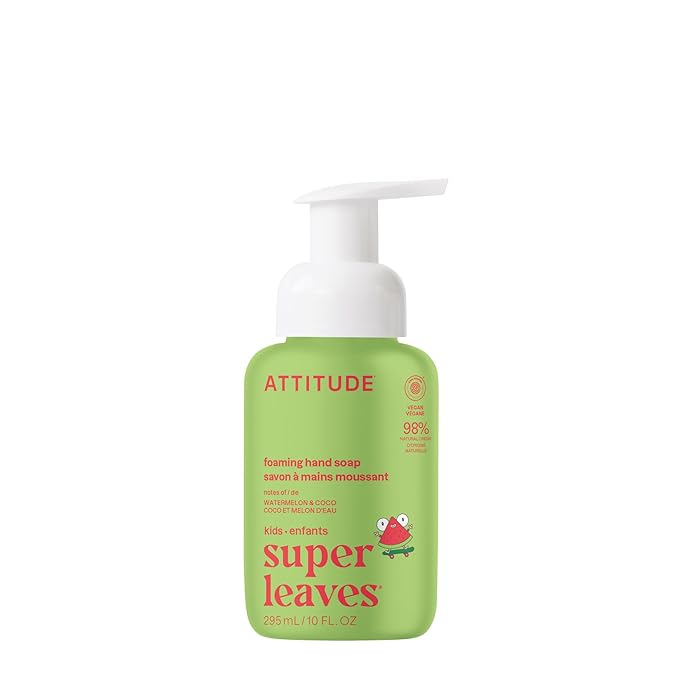 ATTITUDE Foaming Hand Soap for Kids, EWG Verified, Dermatologically Tested, Plant- and Mineral-Based Ingredients, Vegan, Watermelon & Coco, 10 Fl Oz